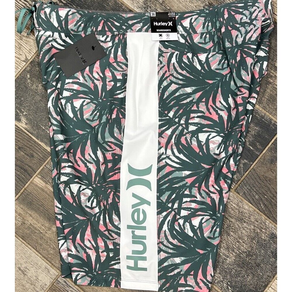New $50 Hurley Board Shorts Men 38 Tropical Escape‎ Paradise Swim Duck Green